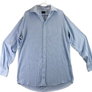 Neiman Marcus Mens Light Blue Pinstripe Dress Shirt Collared Button Up 16.5